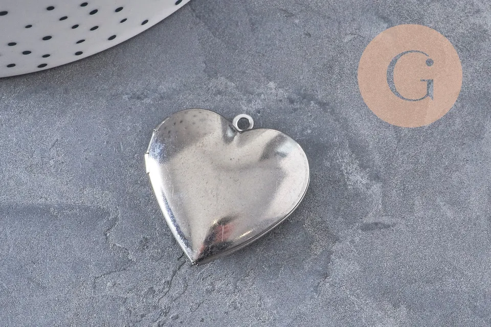 Gingerlily Locket Coeur Acier 316 Platine 29mm x1 Médaillon