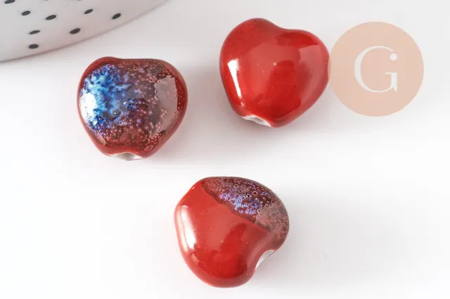 Gingerlily G9349 perles coeur porcelaine rouge x5 12mm