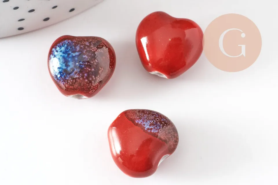 Gingerlily G9349 perles coeur porcelaine rouge x5 12mm