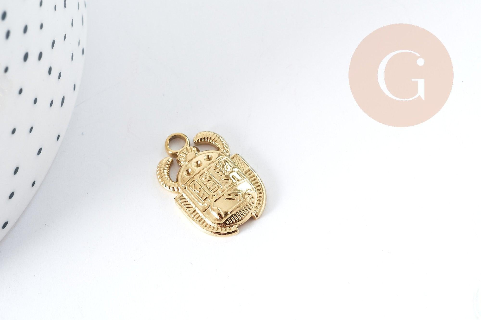 Gingerlily Scarabée G8995 pendentif acier doré 20,5mm x1