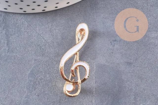 Gingerlily Broche clé de sol G10215 doré blanc 39 mm