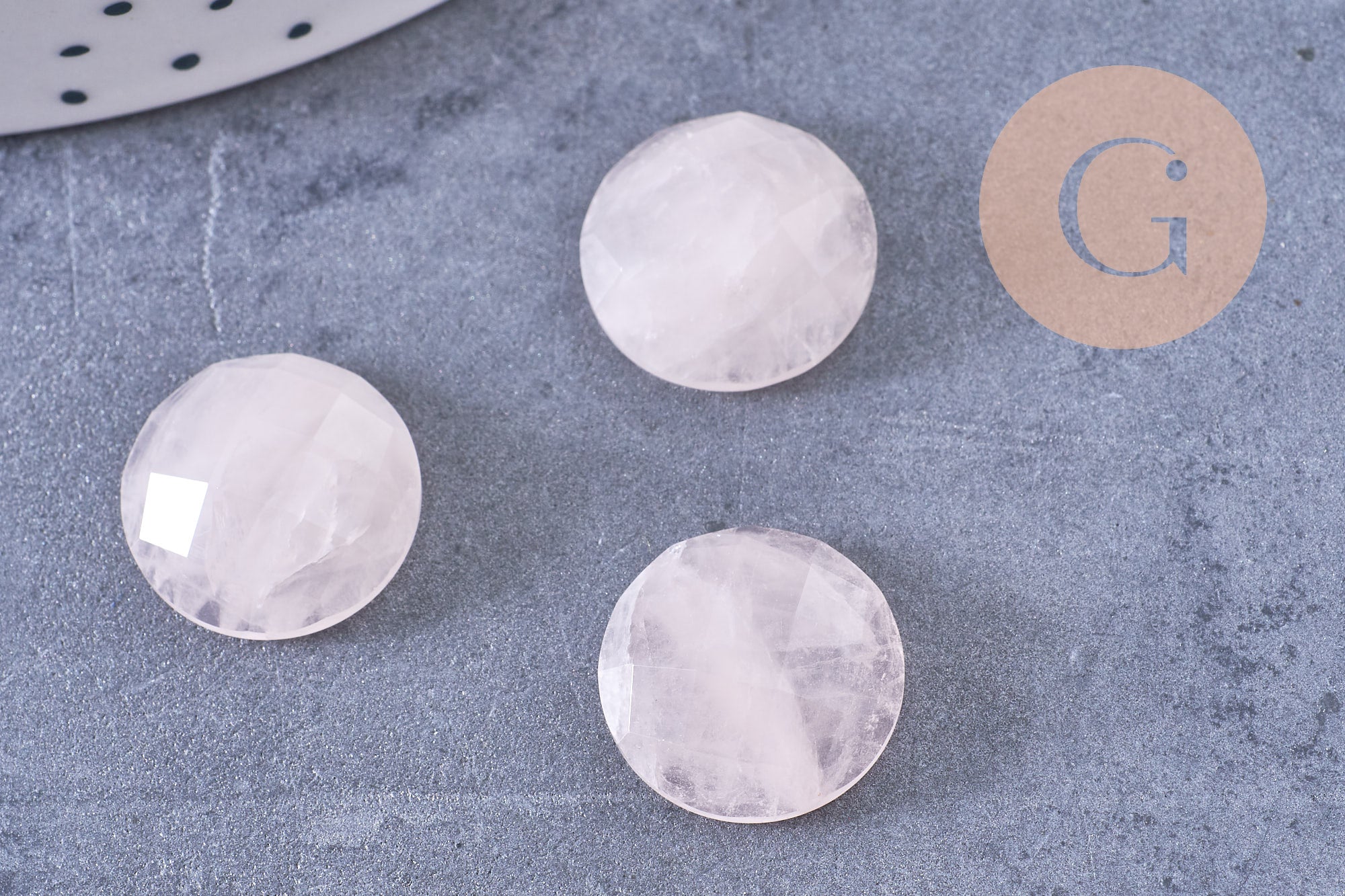 Gingerlily Cabochon rond quartz rose naturel facetté 16 mm x1