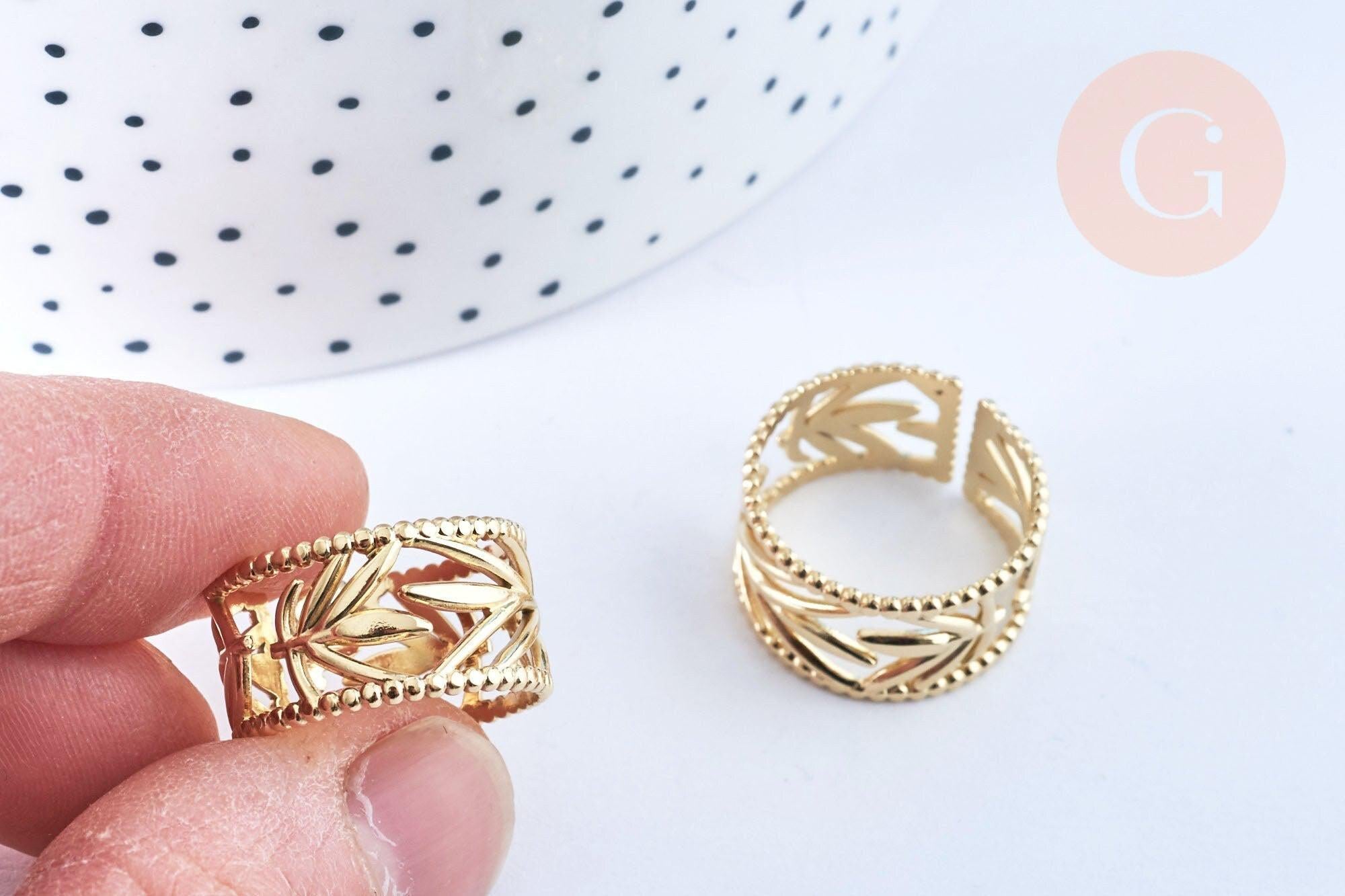 Gingerlily Bague réglable feuille acier doré taille 54 x1