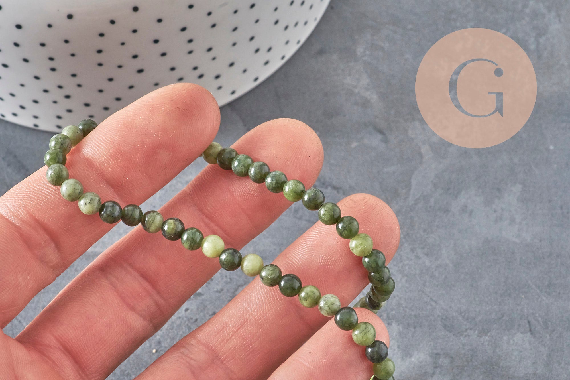 Gingerlily Perles jade vert olive 4mm fil 38cm naturel