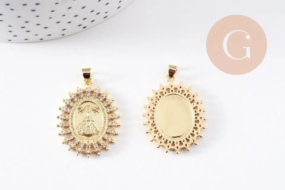 Gingerlily Pendentif médaille Vierge Aparecida laiton doré 31,5mm