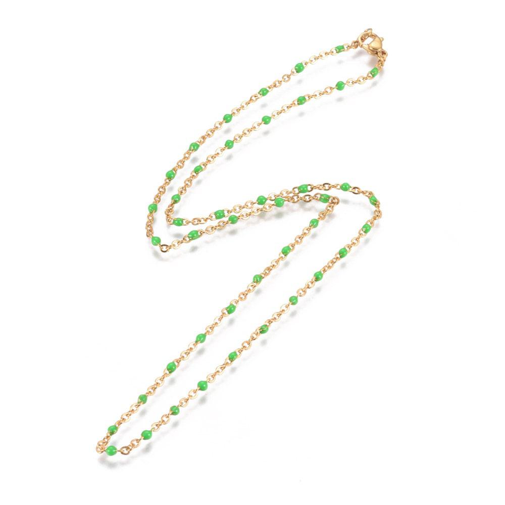 Gingerlily Chaîne acier doré 14k résine verte 20,5cm bracelet