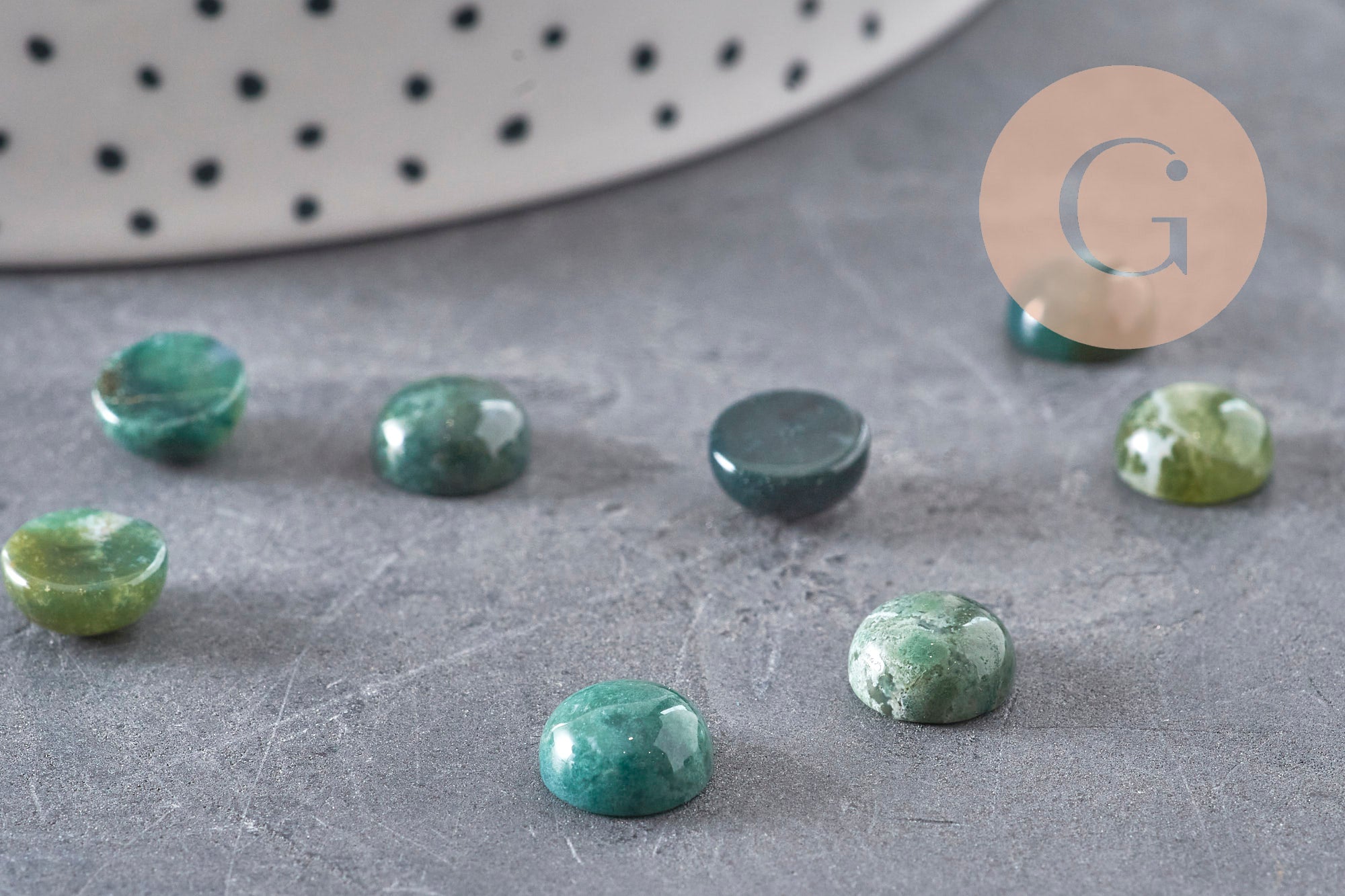 Gingerlily Pierres G11115 cabochon agate mousse verte rond 8mm