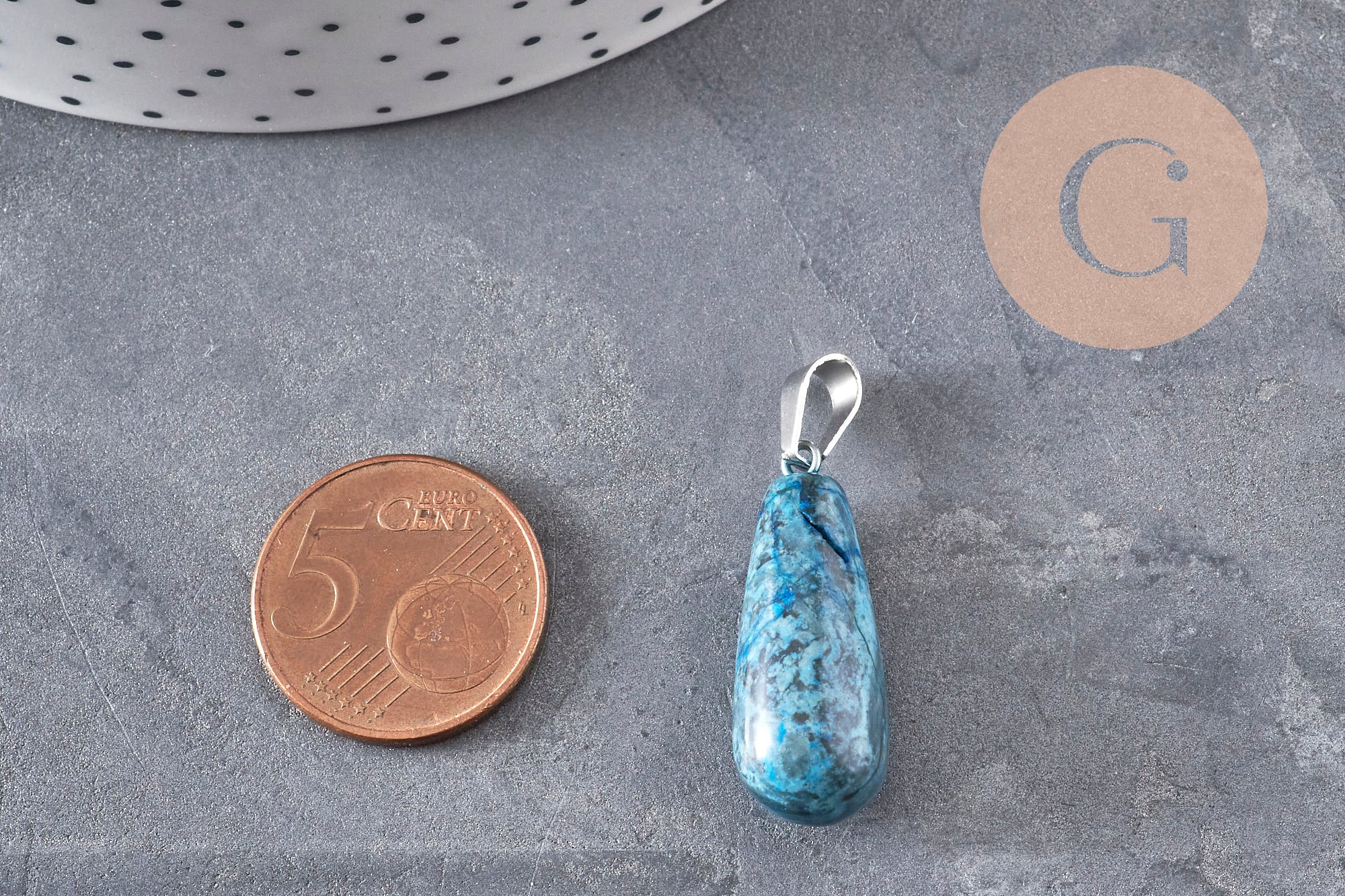 Gingerlily Perles G11117 pendentif goutte agate bleue 28mm acier