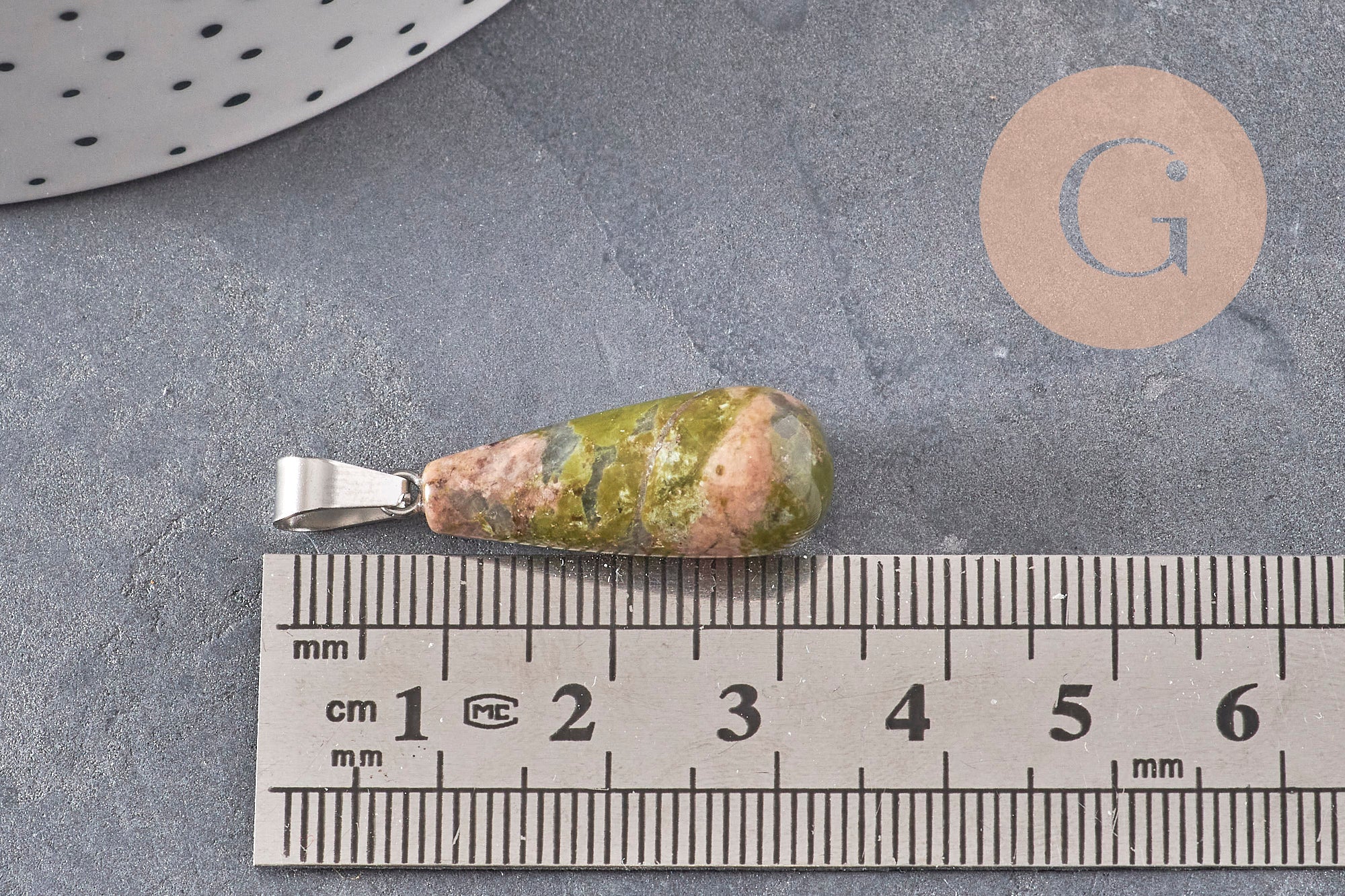 Gingerlily pendentif goutte unakite verte 28mm acier pierre DIY
