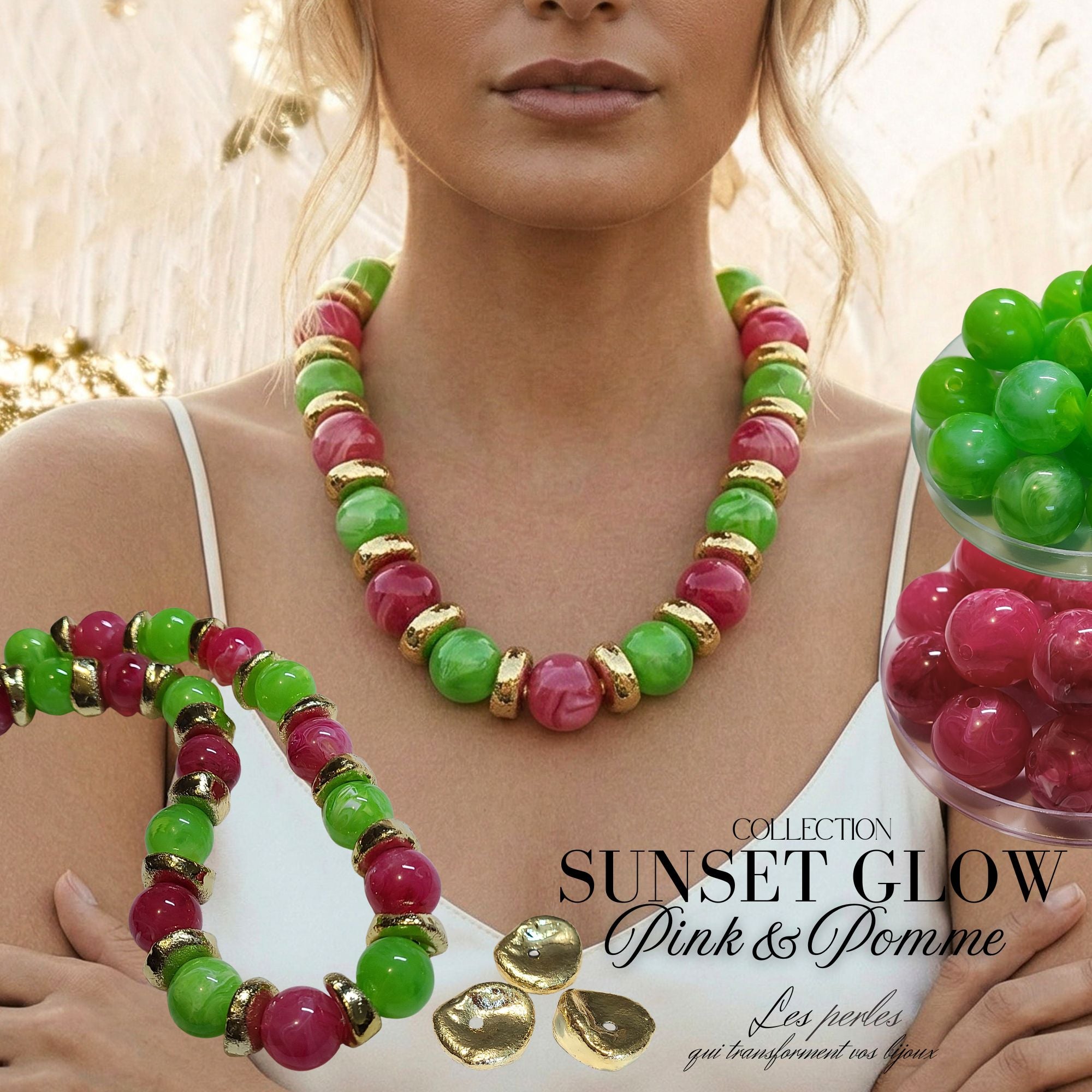 ARTSHOP Bijoux en KITS SUNSET GLOW collier pink pomme 48CM