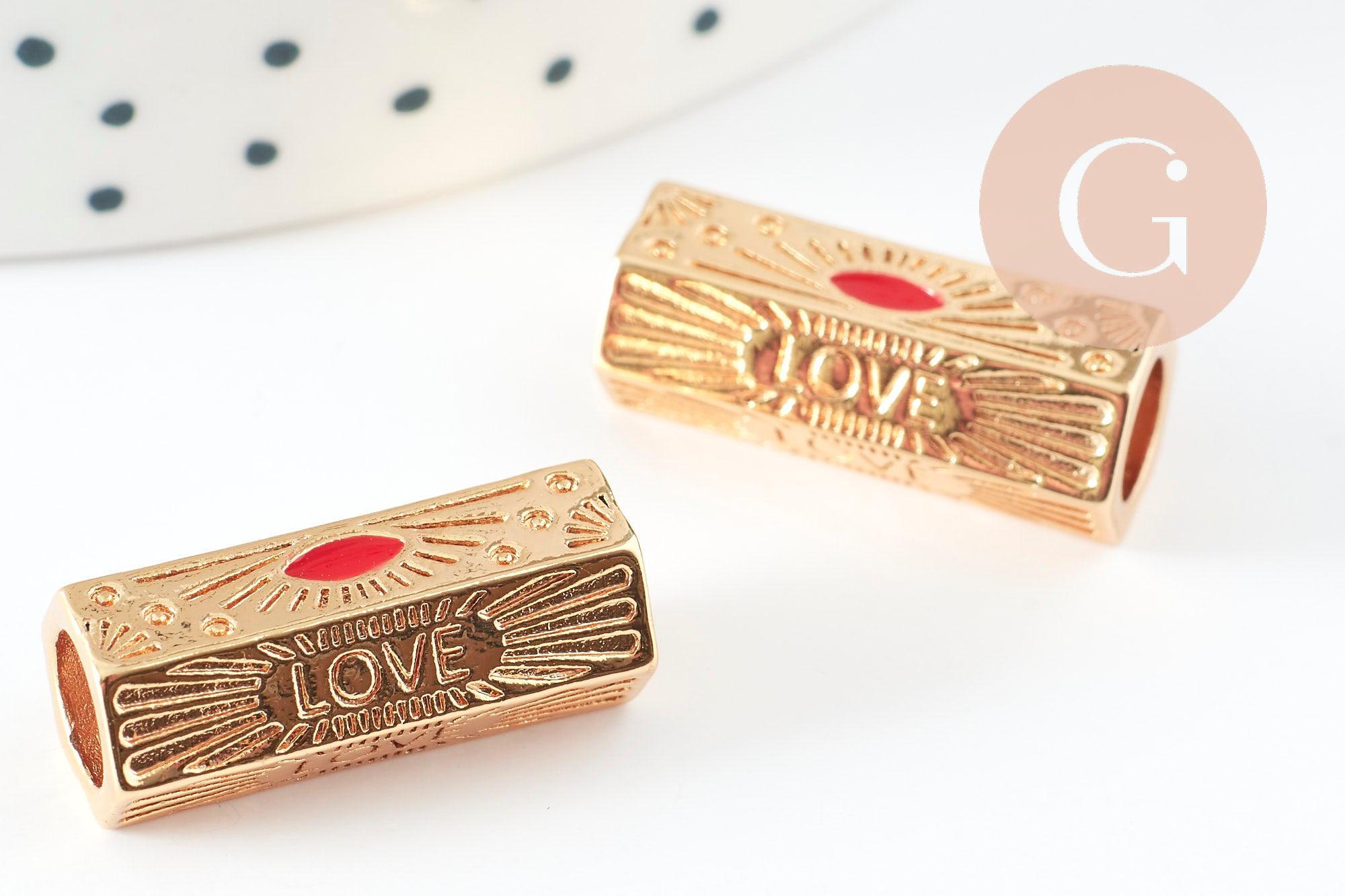 Gingerlily Perle tube talisman LOVE doré rouge 21mm x1 G9409