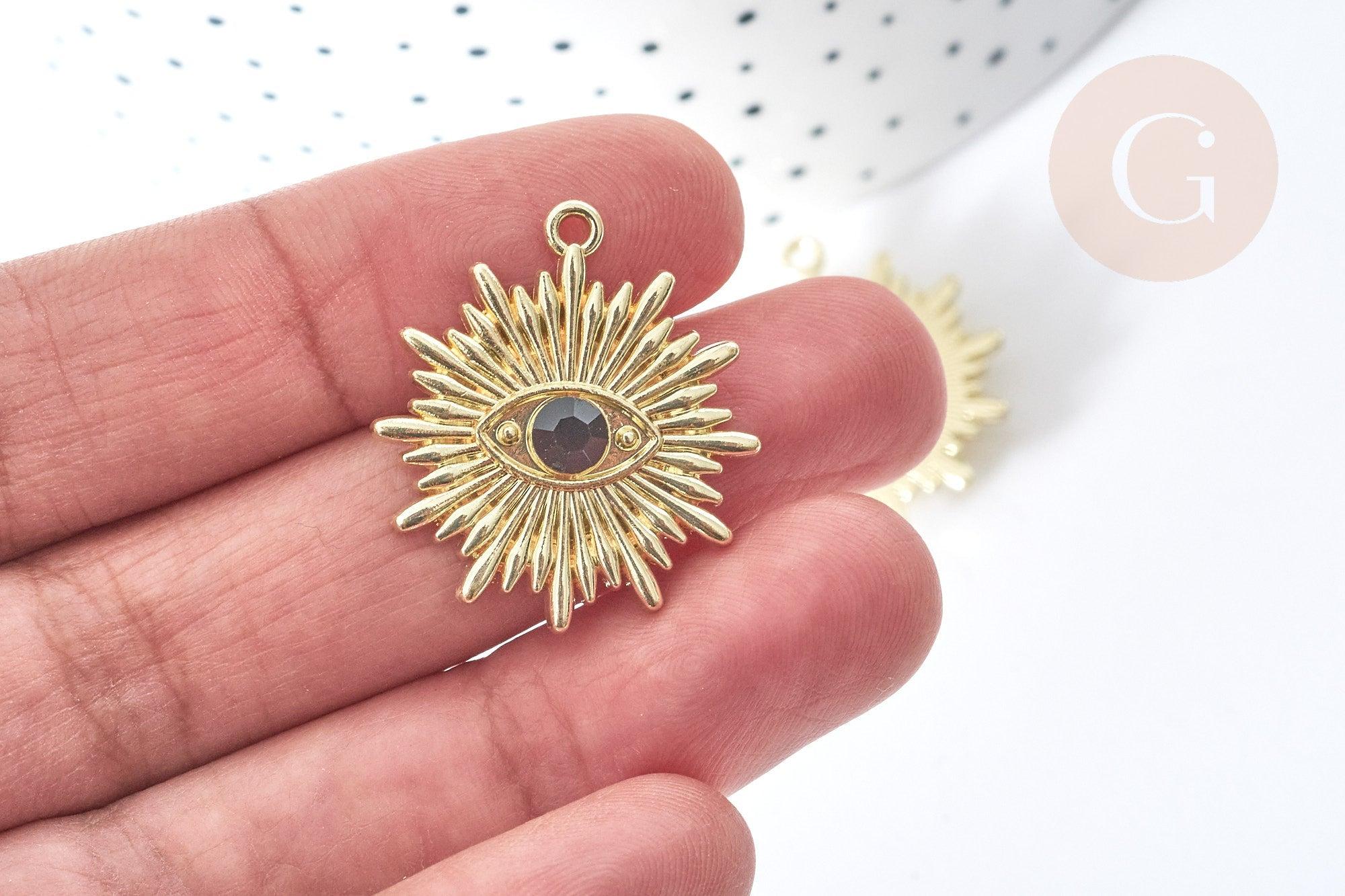 Gingerlily G8087 pendentif mauvais œil résine noire doré