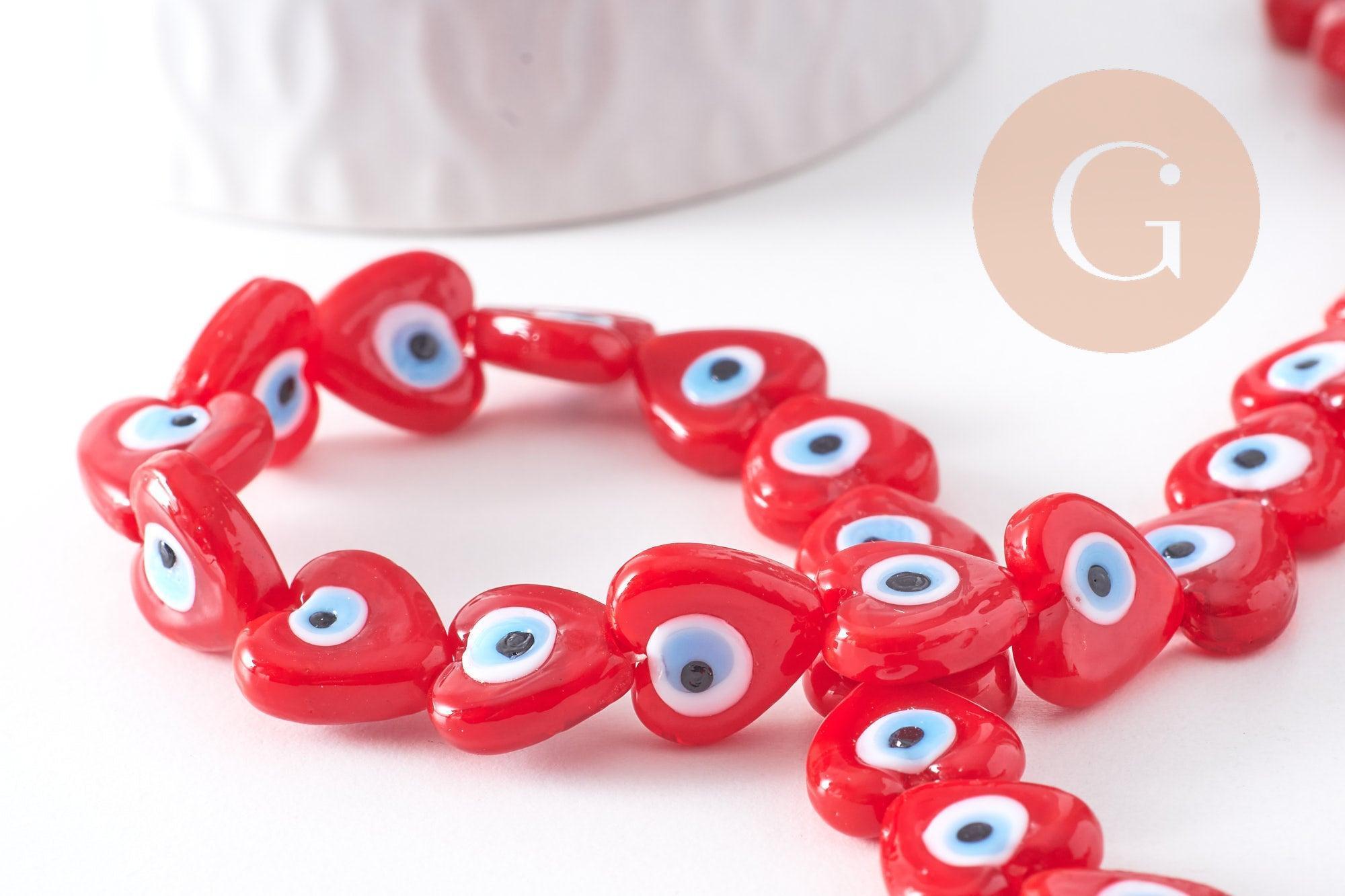 Gingerlily Perles coeur mauvais oeil G10393 verre rouge 12mm fil