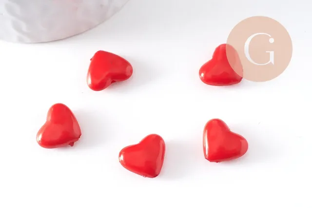Gingerlily Perles coeur G10405 perle plastique rouge 12mm x5