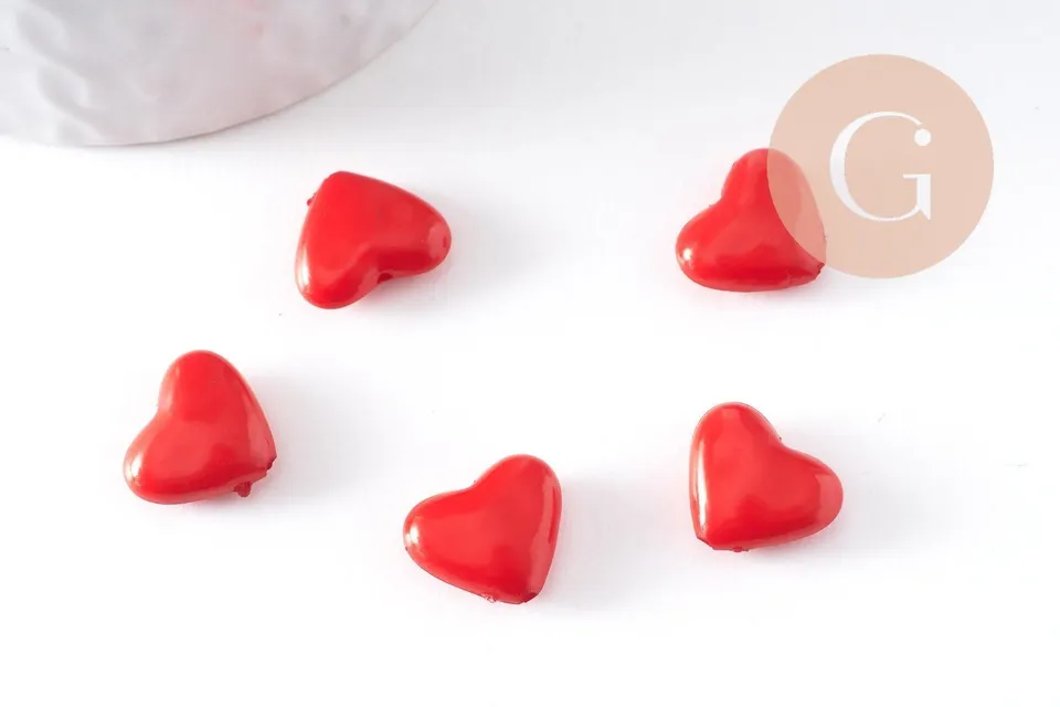 Gingerlily Perles coeur G10405 perle plastique rouge 12mm x5
