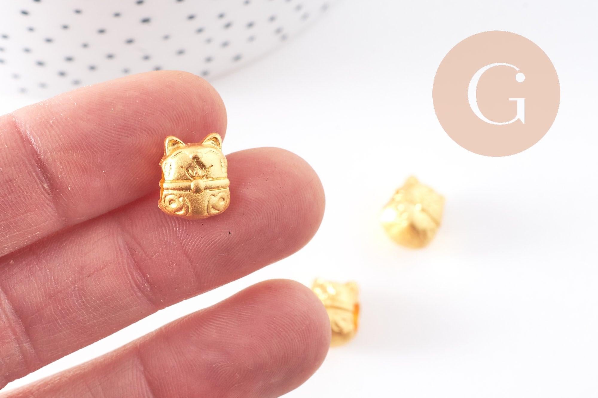 Gingerlily Perles tête de chat Maneki Neko zamac doré mat 12,5 mm x5