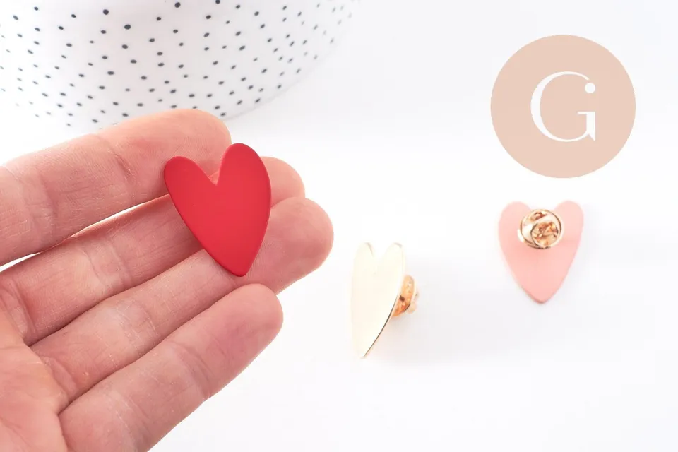 Gingerlily Broche pins coeur G10139 zamac doré rouge 29mm