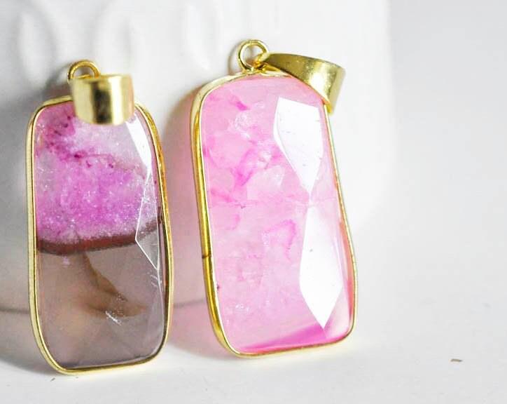 Gingerlily Pendentif pendentif agate rose doré 38mm x1