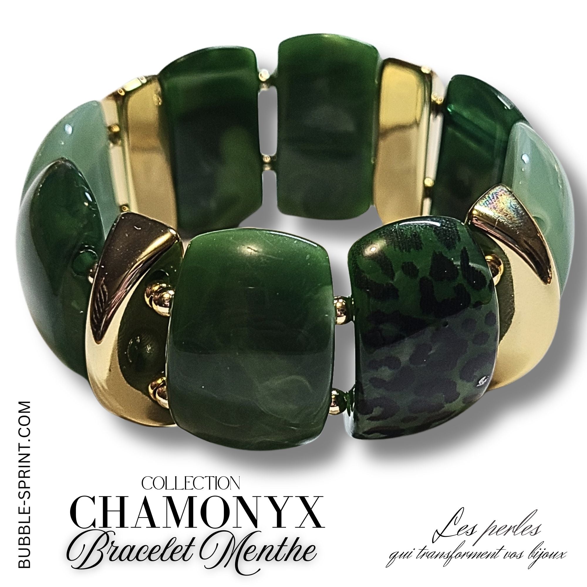 Artshop 23 Chamonyx dôme menthe marbré perle 2 trous x1