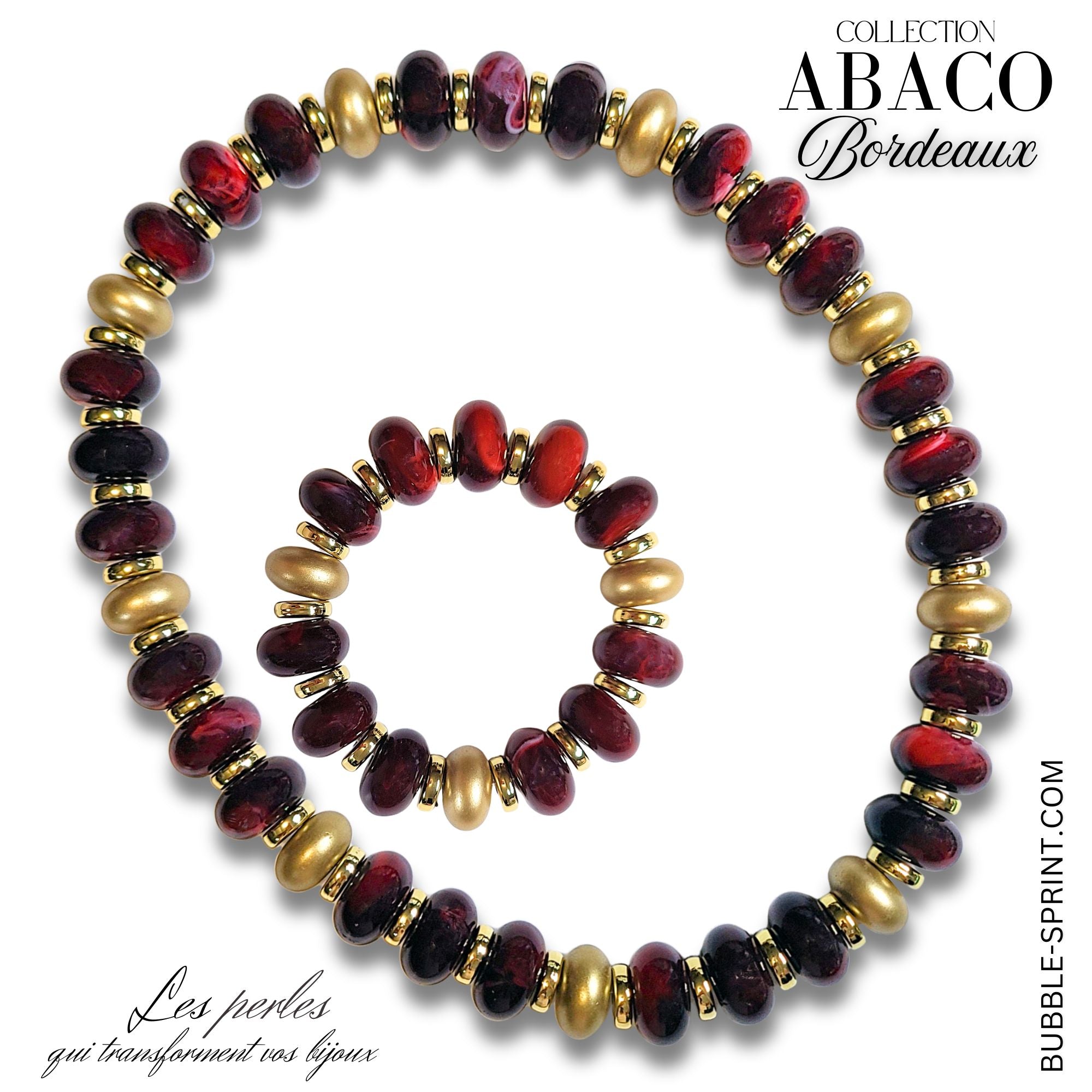 ARTSHOP Abaco parure collier bracelet bordeaux montés 52cm