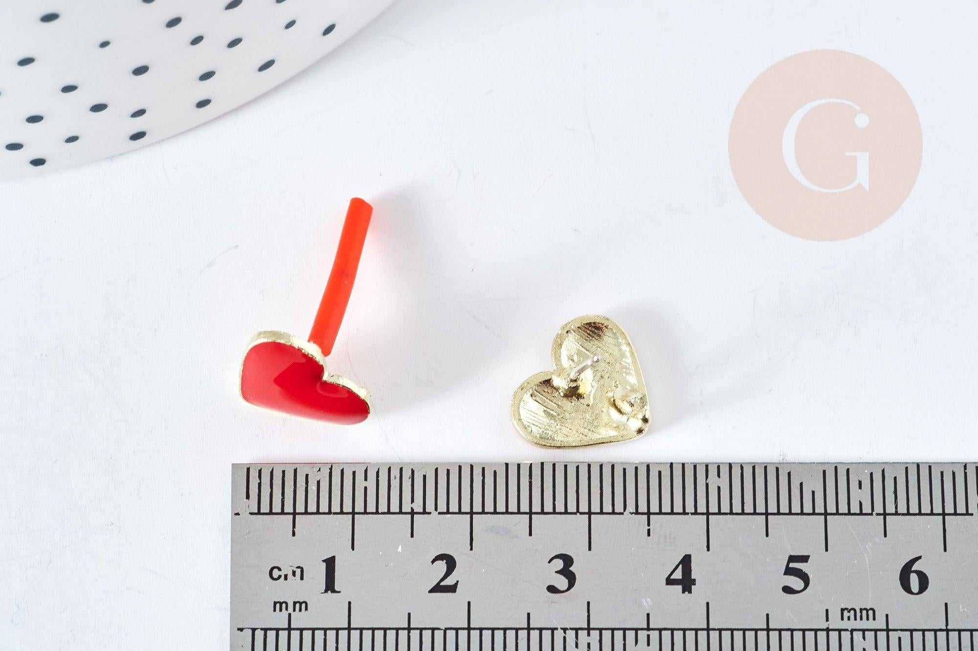 Gingerlily Support puces coeur émail rouge 11,5mm paire