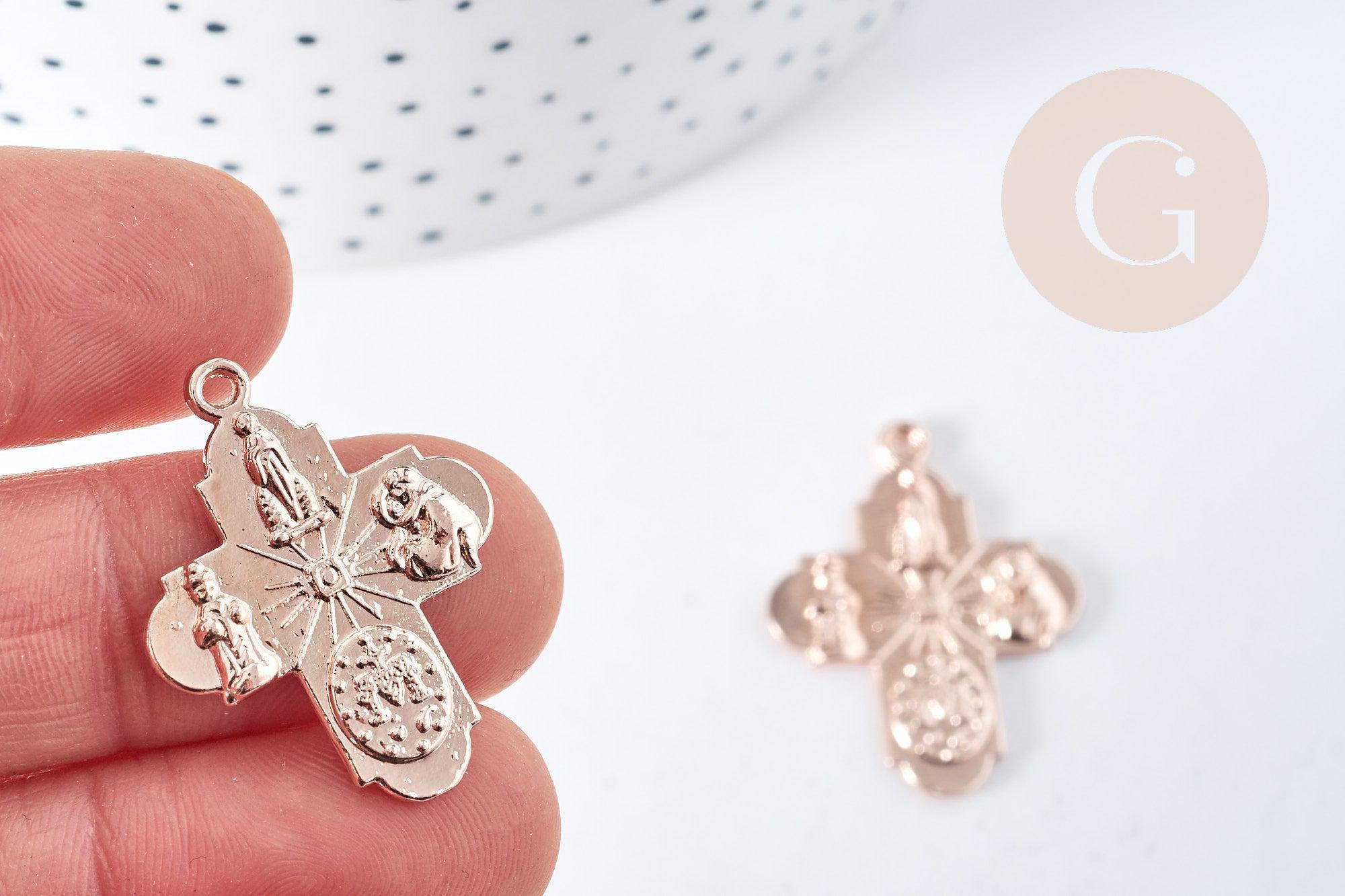 Gingerlily croix pendentif zamac or rose 24mm x1
