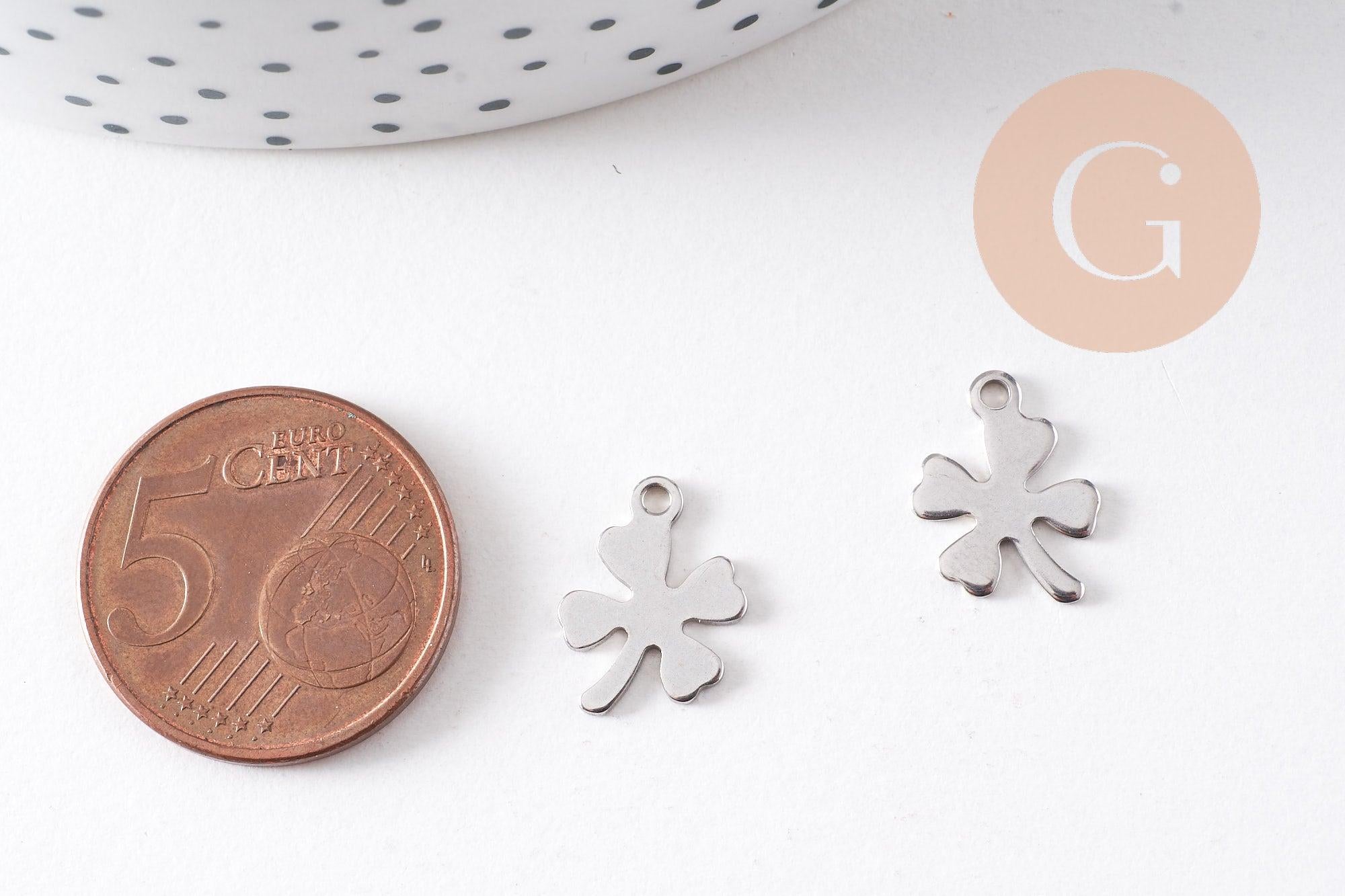 Gingerlily Trèfle 4 feuilles pendentif acier 13.5mm x2