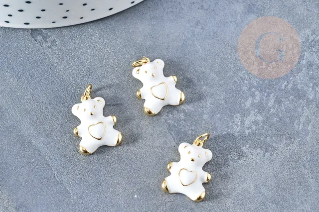 Gingerlily Pendentif ourson doré résine blanche 18mm x1