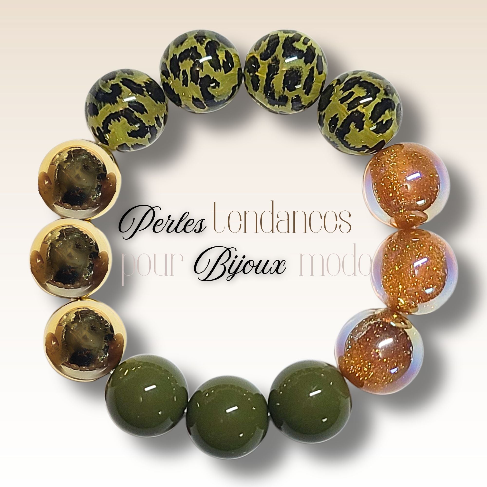 ARTSHOP 231 boules léopard olivine 16mm x15 perles