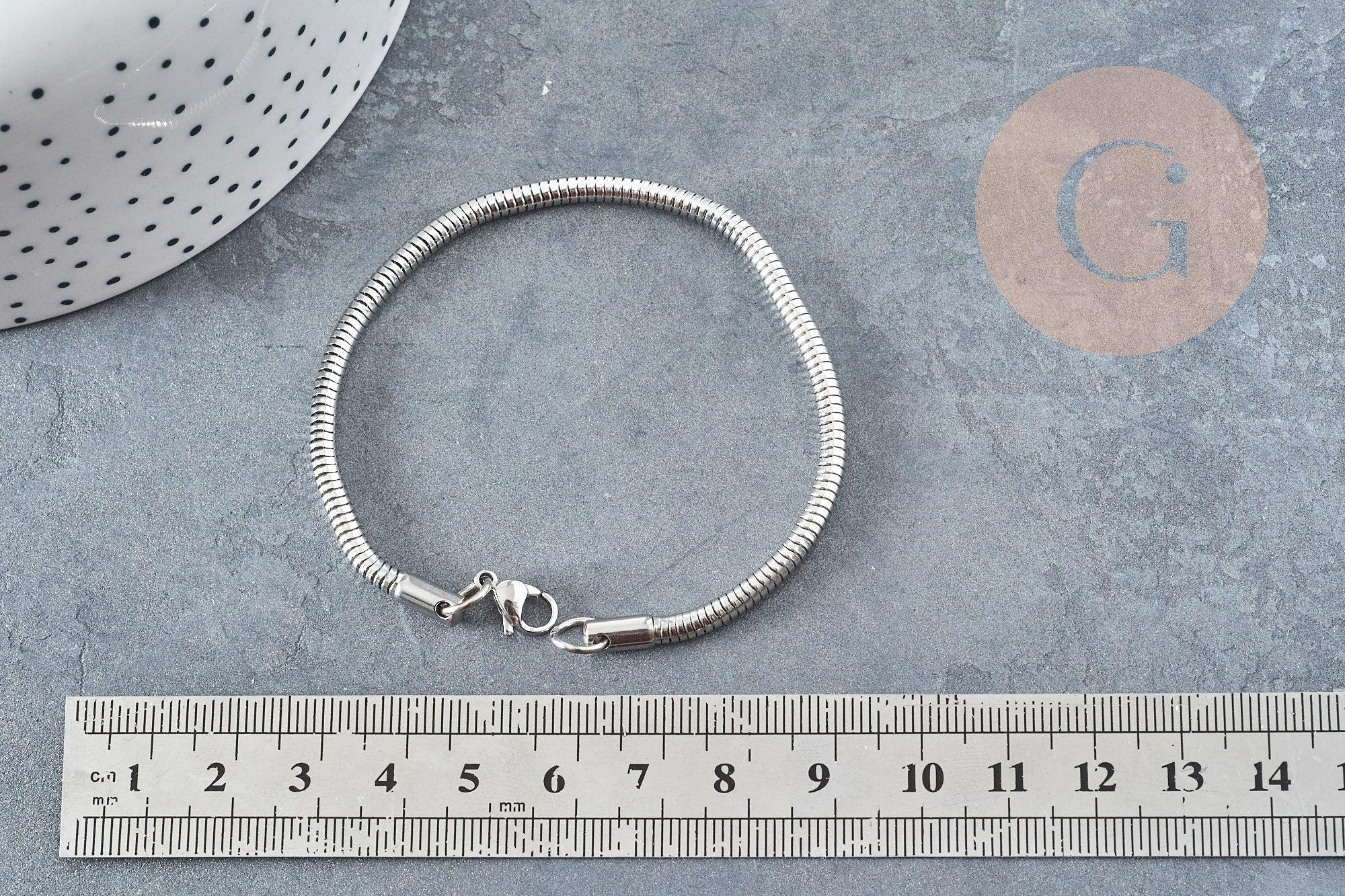 Gingerlily Chaînes G9041 bracelet serpent acier platine 190x3mm