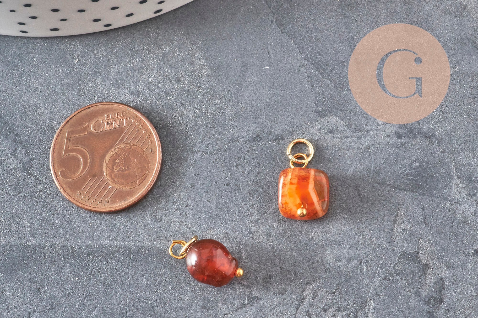 Gingerlily breloque agate orange 14.5mm charm doré
