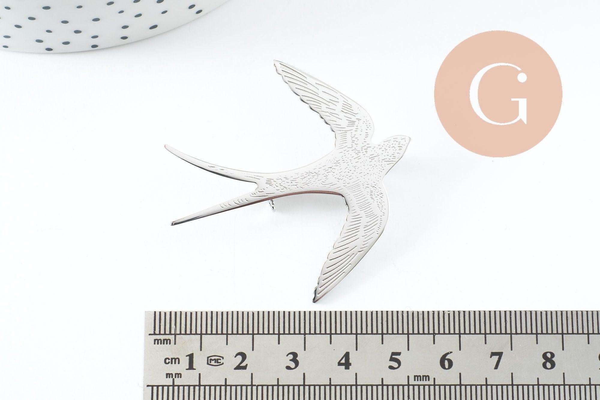 Gingerlily broche hirondelle G9777 acier inoxydable 55mm argenté
