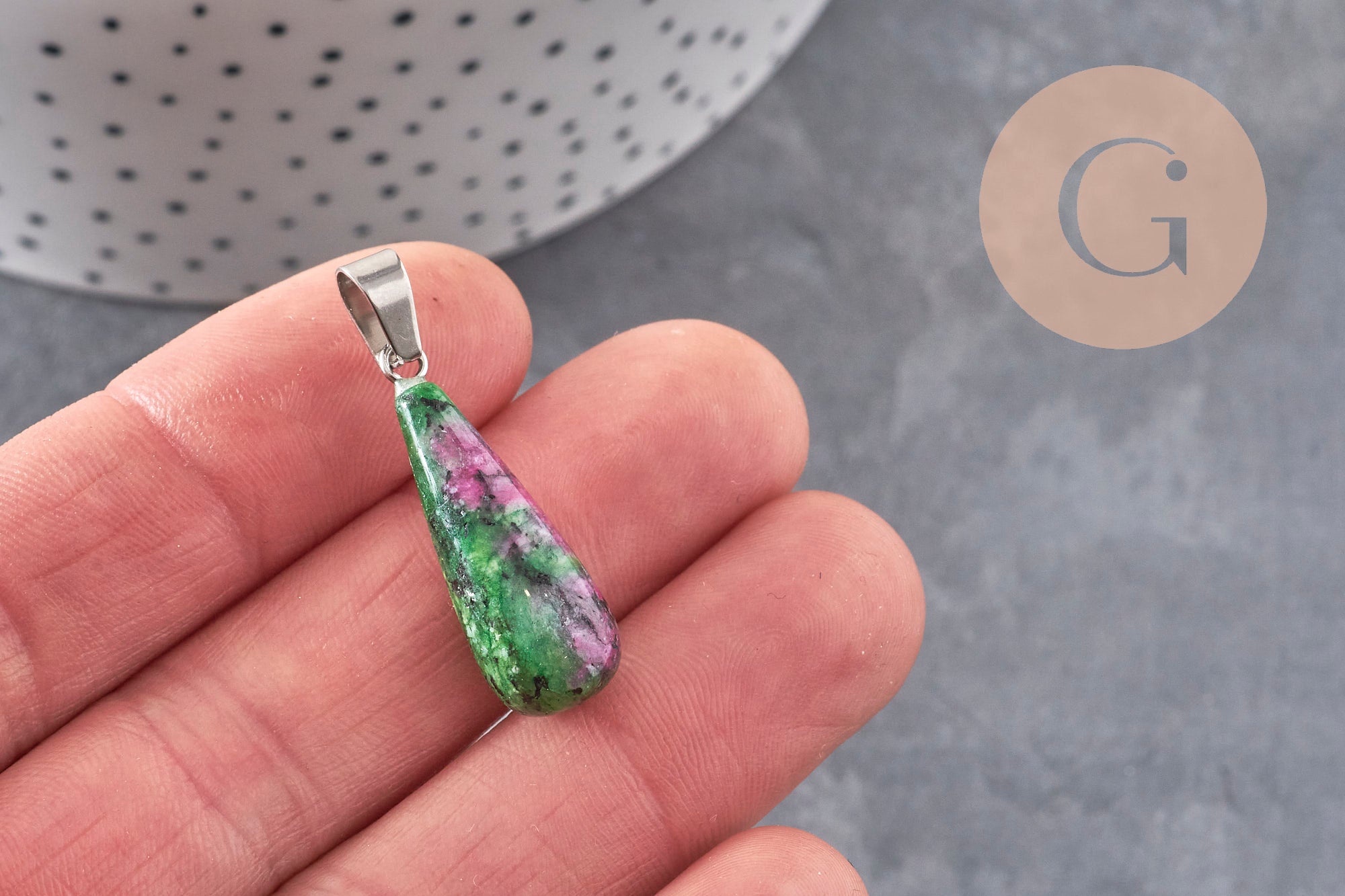 Gingerlily pendentif goutte rubis zoisite 28mm acier x1