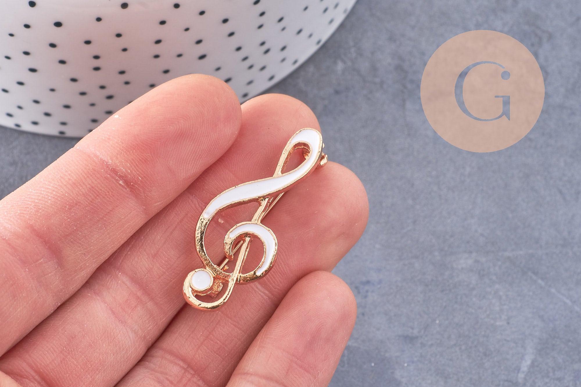 Gingerlily Broche clé de sol G10215 doré blanc 39 mm