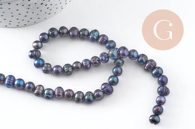 Gingerlily Perles G10884 perle eau douce noire ovale fil 37cm