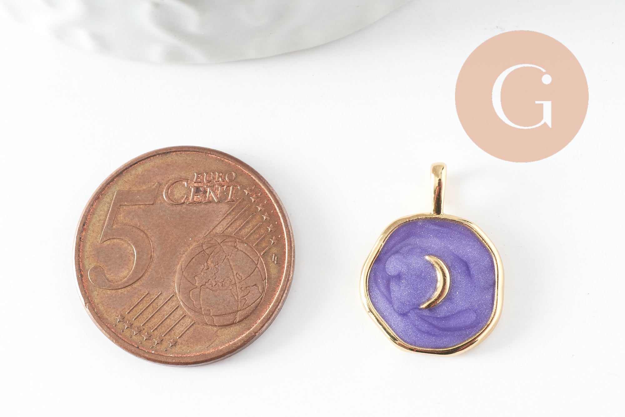 Gingerlily Pendentifs DIY G4272 médaille lune violet émail 18mm x1