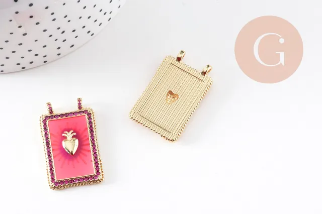 Gingerlily Perles G10941 pendentif cœur sacré rose 36 mm