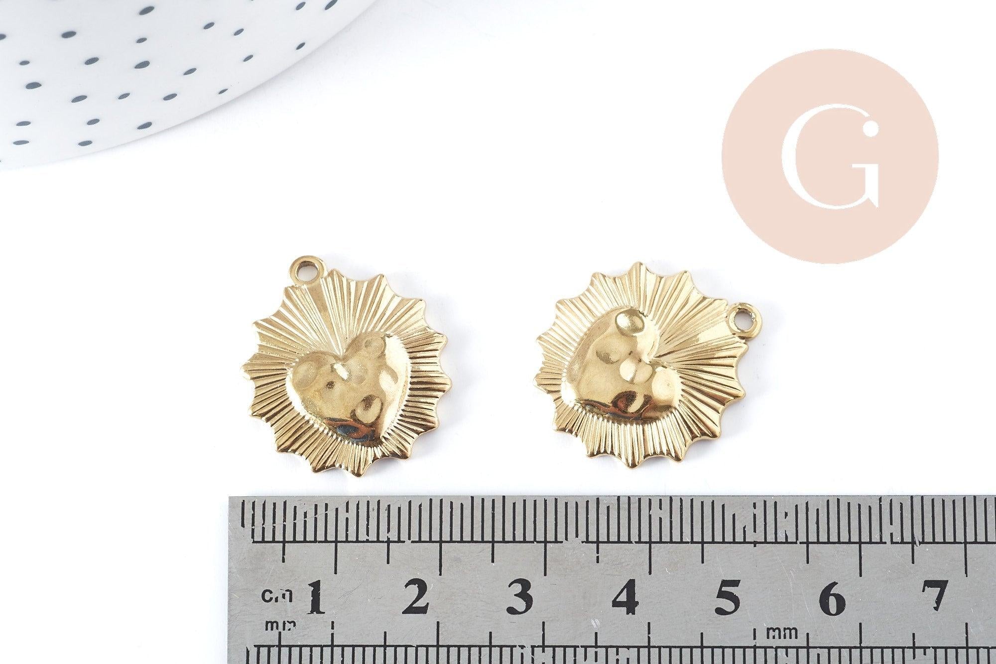 Gingerlily Pendentif coeur acier doré 23 mm x1