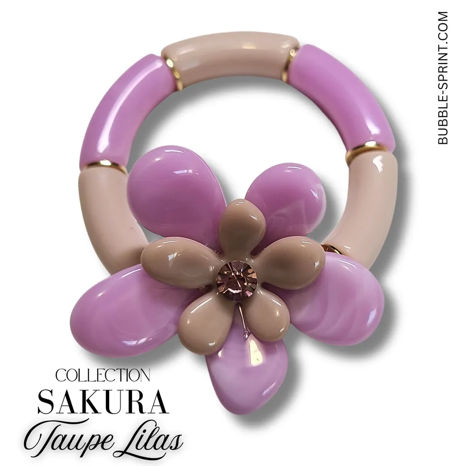 ARTSHOP SAKURA bracelet taupe lilas fleur monté 5 cm