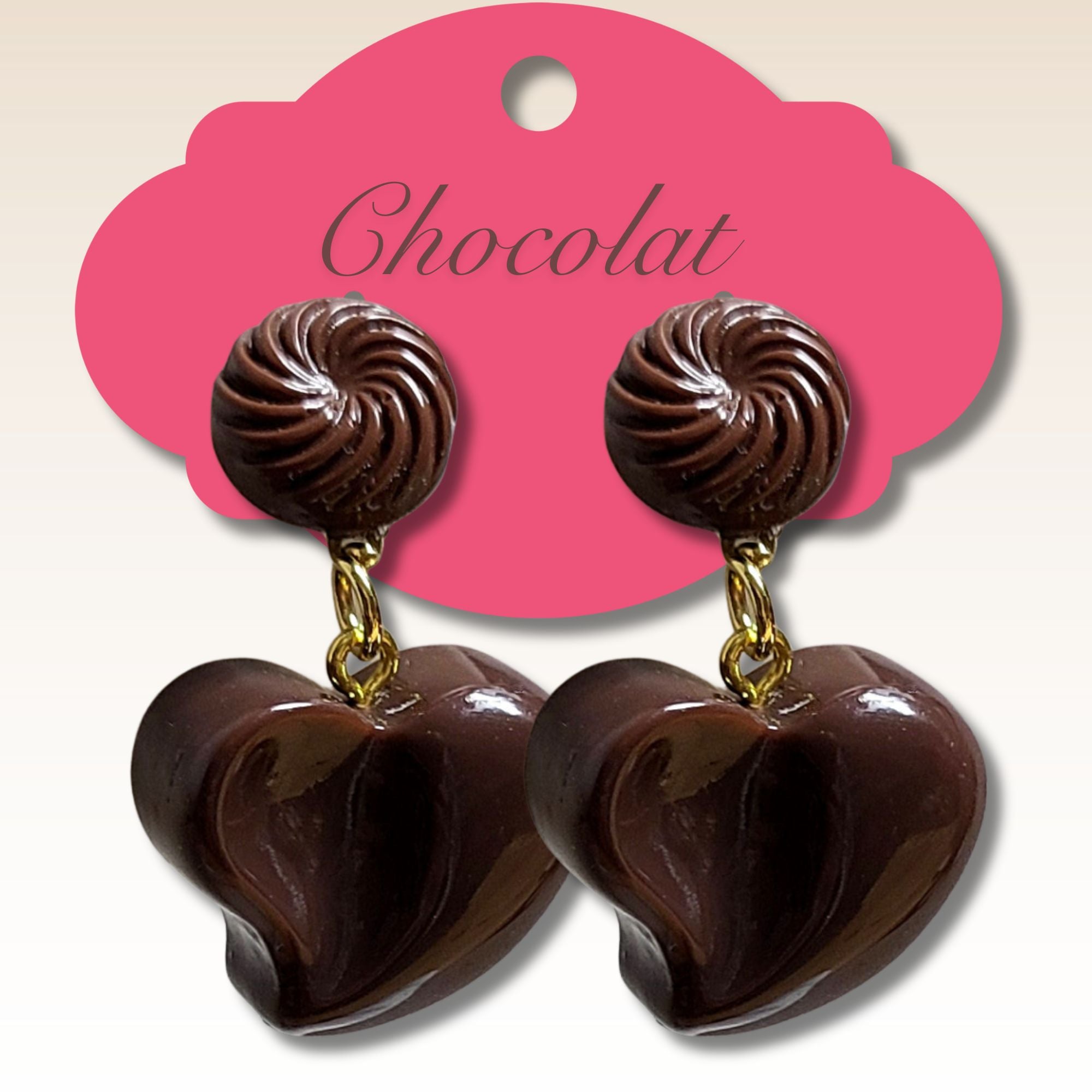 Artshop Kit boucles d’oreilles coeurs résine chocolat