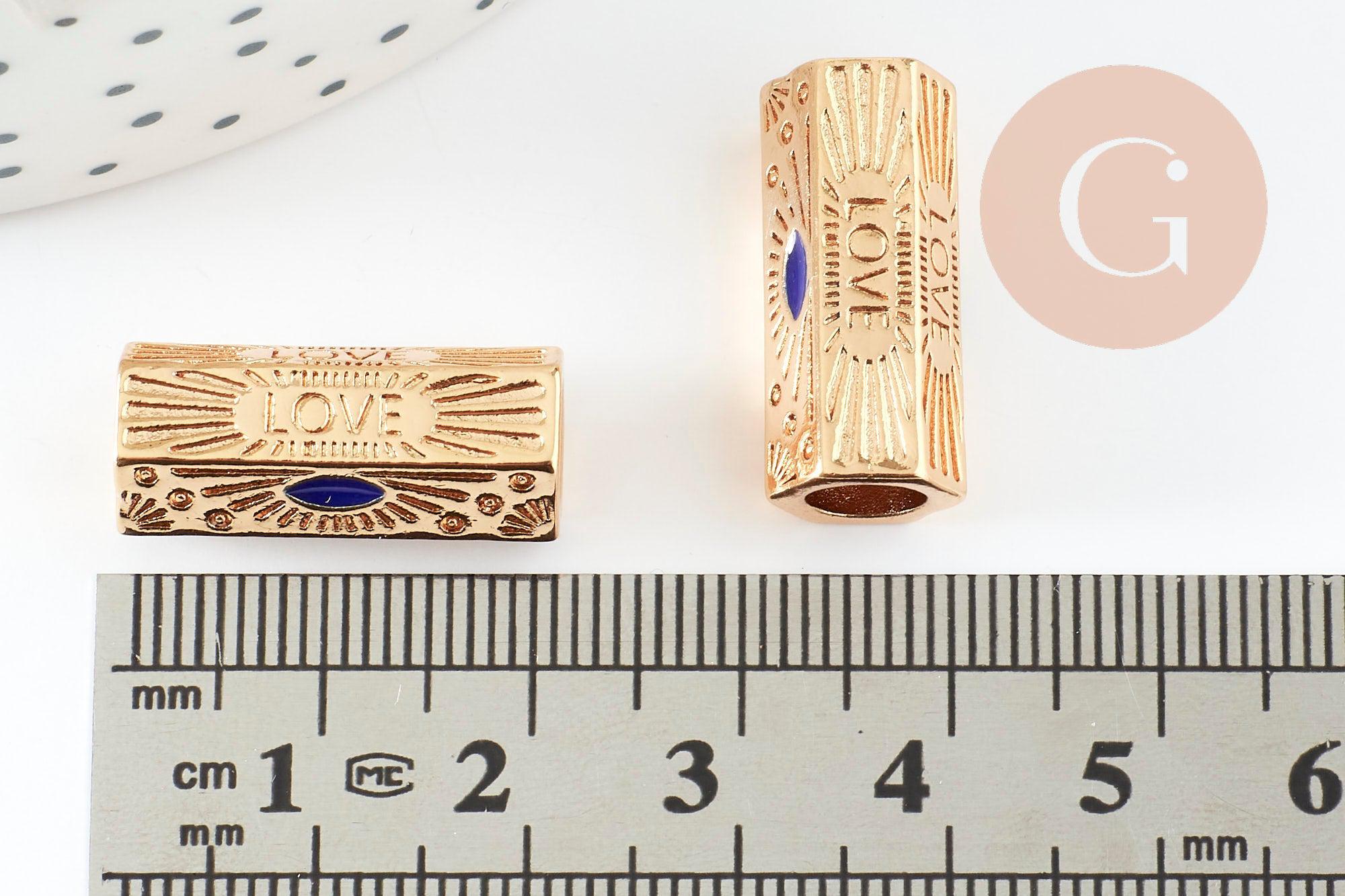 Gingerlily Perle tube talisman LOVE bleu doré 21mm unité