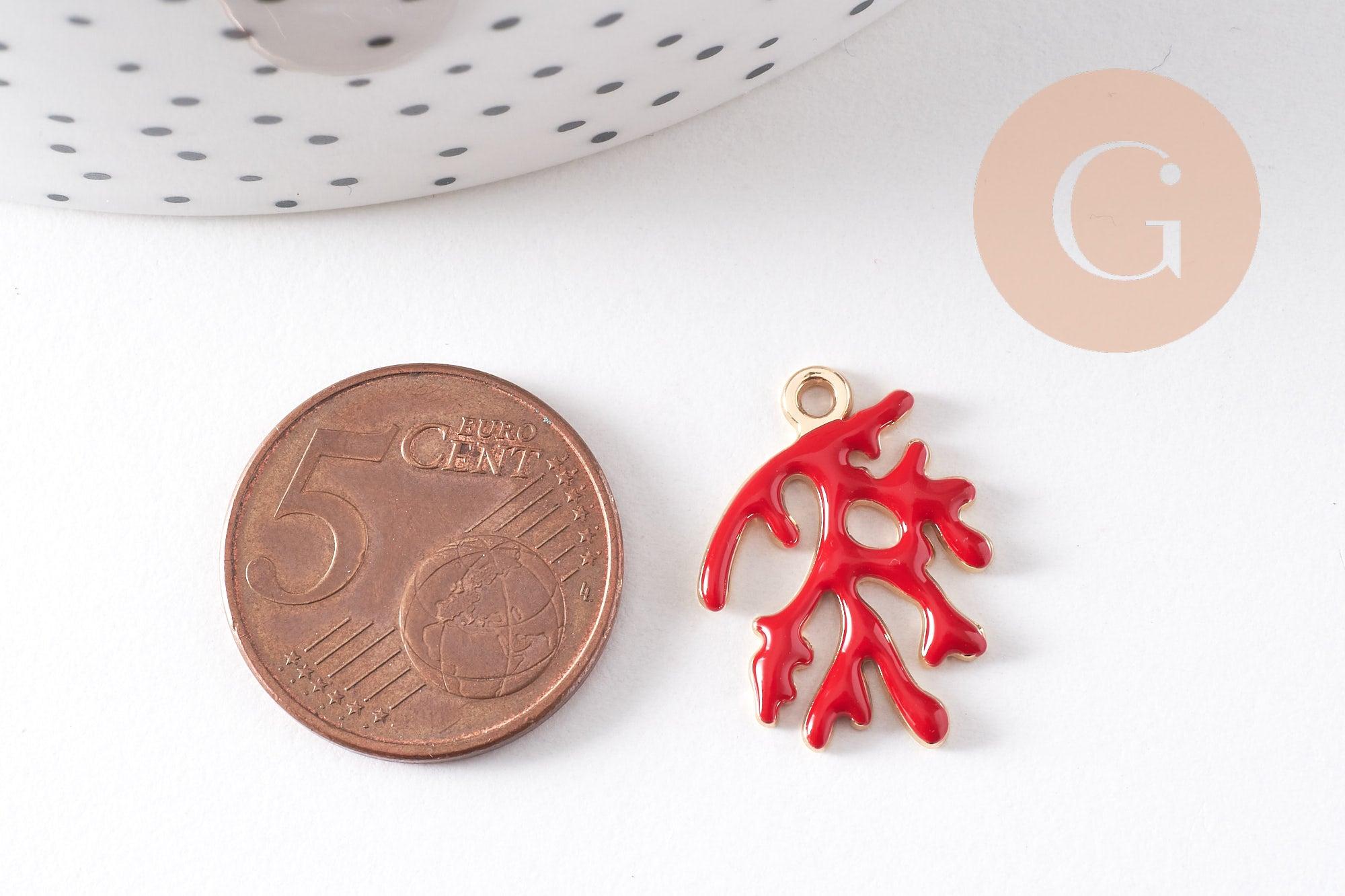 Gingerlily Pendentifs corail émail rouge doré x2