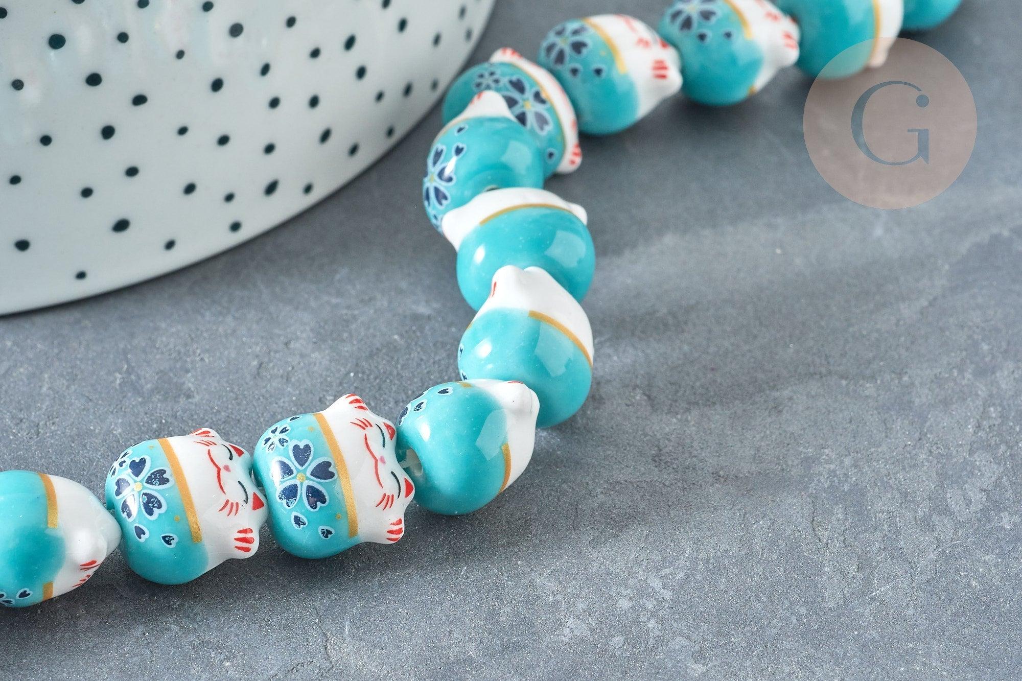 Gingerlily Perles chat 14mm perle porcelaine turquoise lot de 5