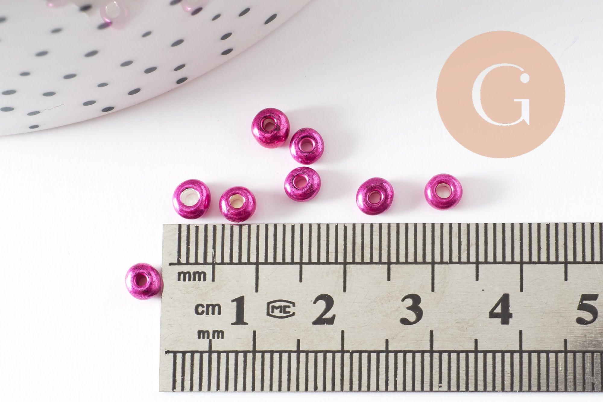 Gingerlily Perles rocaille verre rose fuchsia 4mm 10g métallisé
