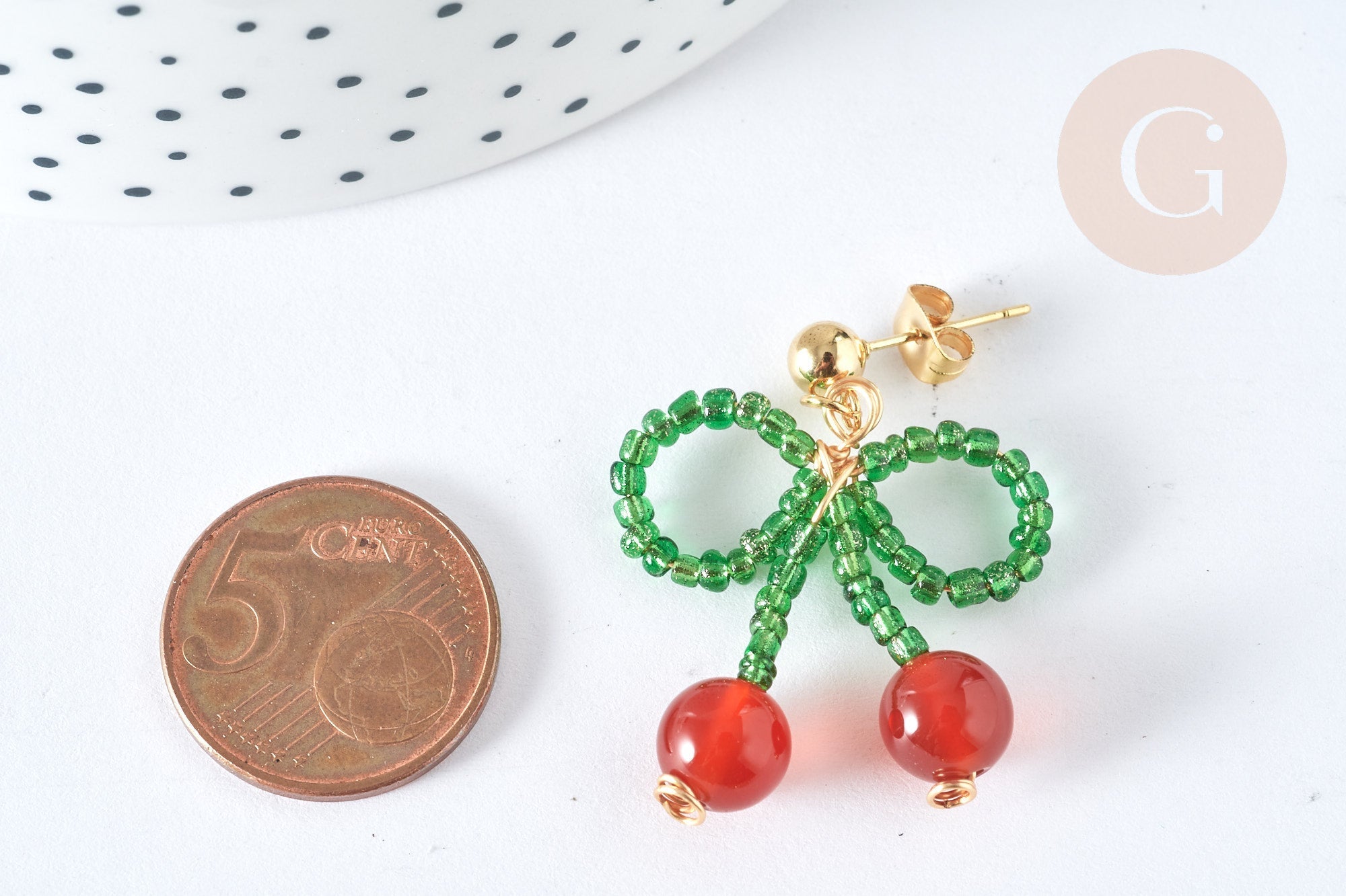 Gingerlily cerise G7477 boucles puces acier doré agate rouge