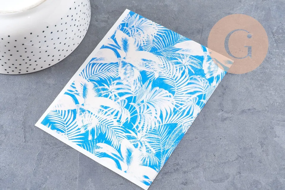 Gingerlily Perles G10766 feuille transfert polymère palme bleu 14x10 cm