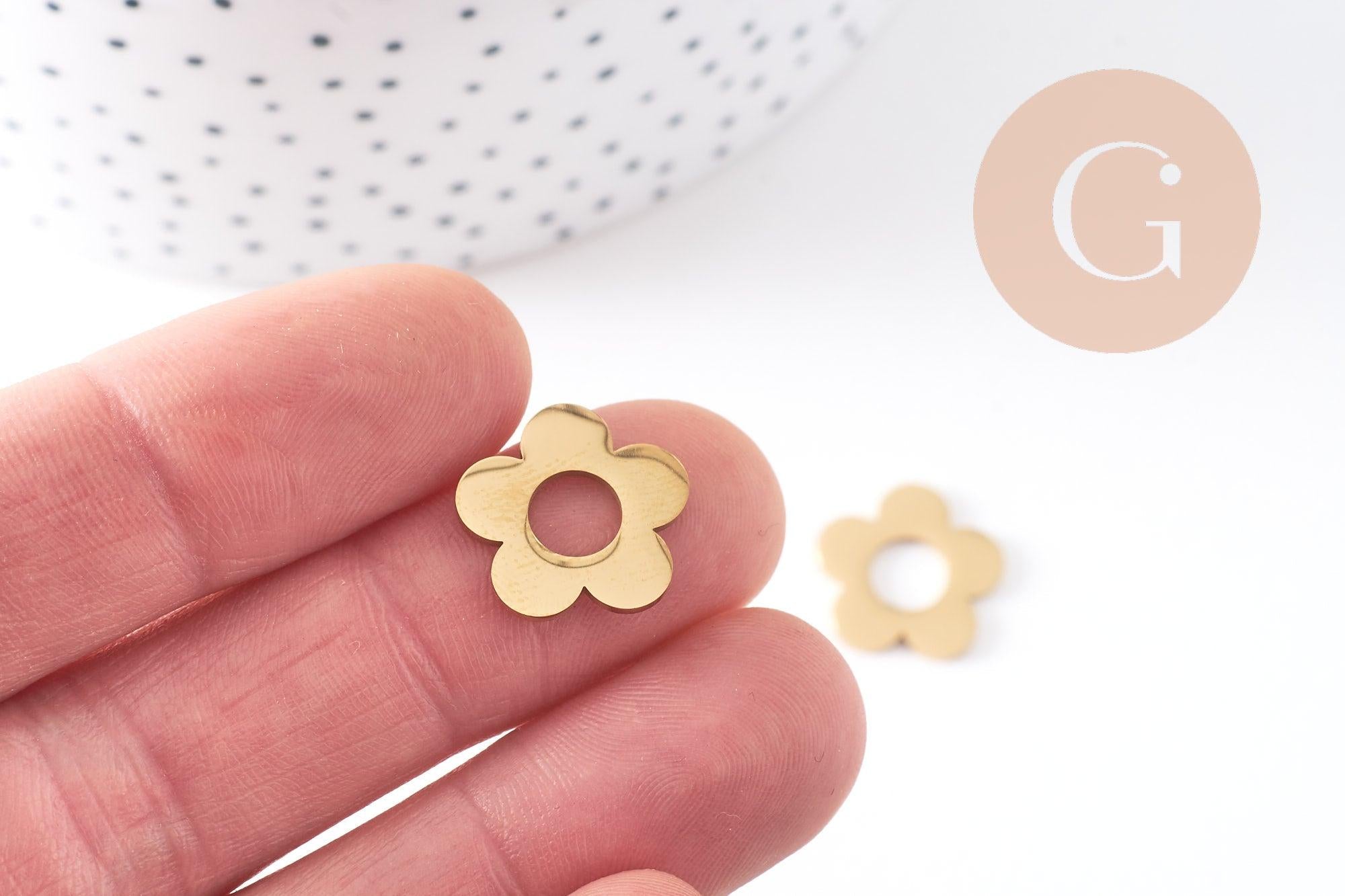 Gingerlily Perles G10334 pendentif fleur acier doré PVD 16mm