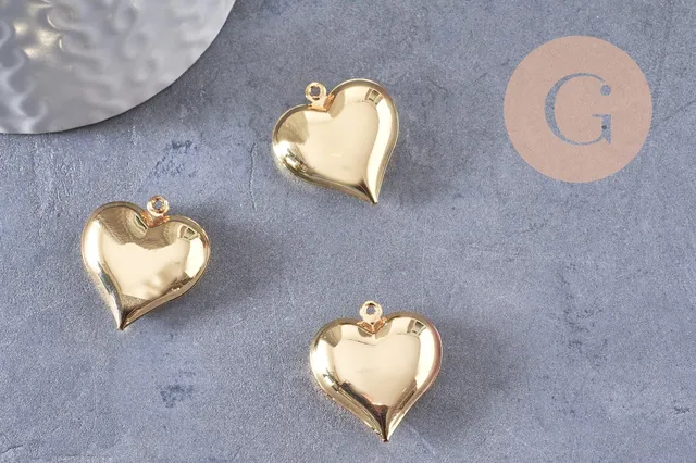 Gingerlily Pendentif cœur bombé doré 24mm G10307 x2