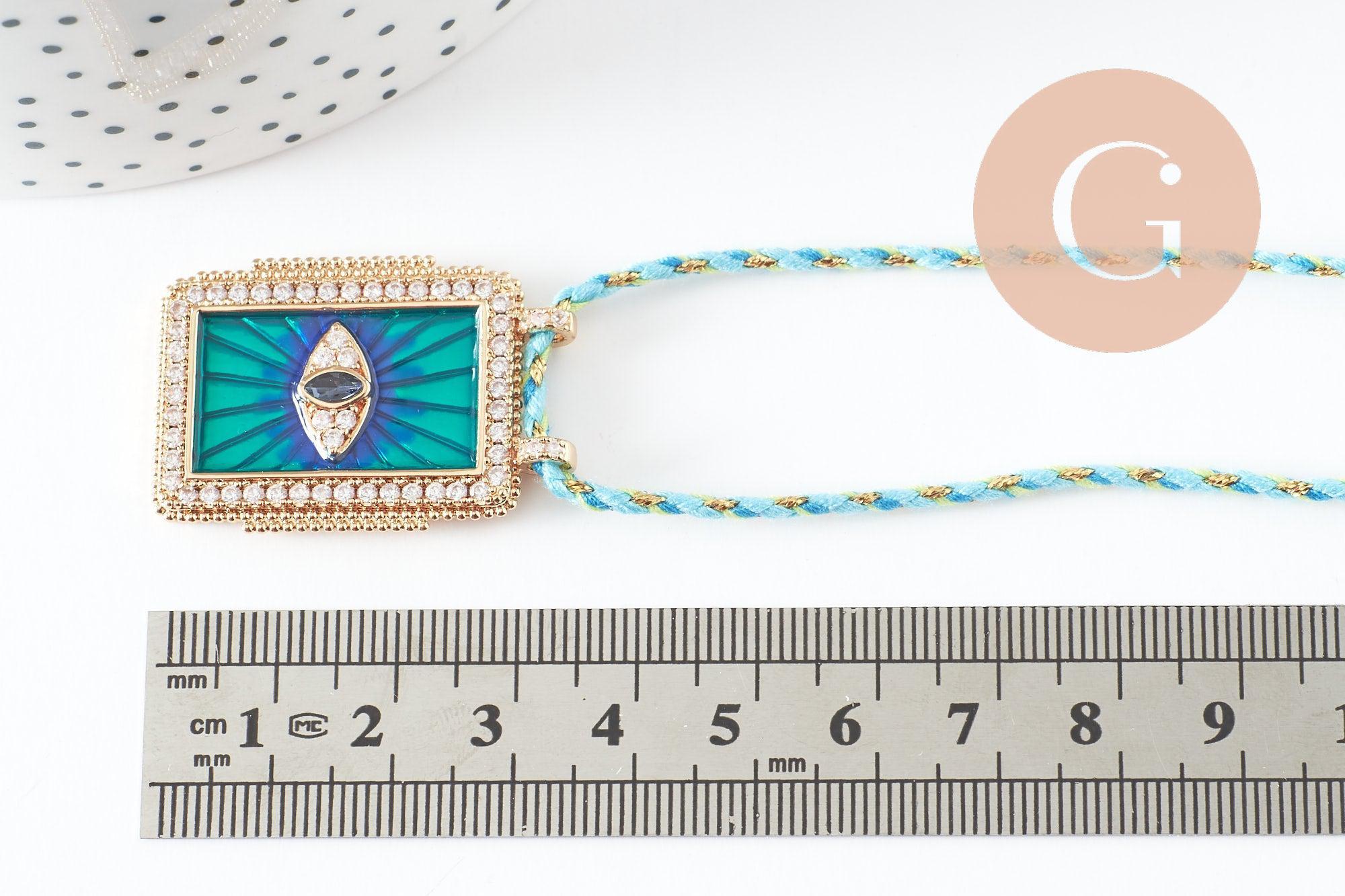 Gingerlily Collier médaille G9570 oeil bleu zircon doré 45cm