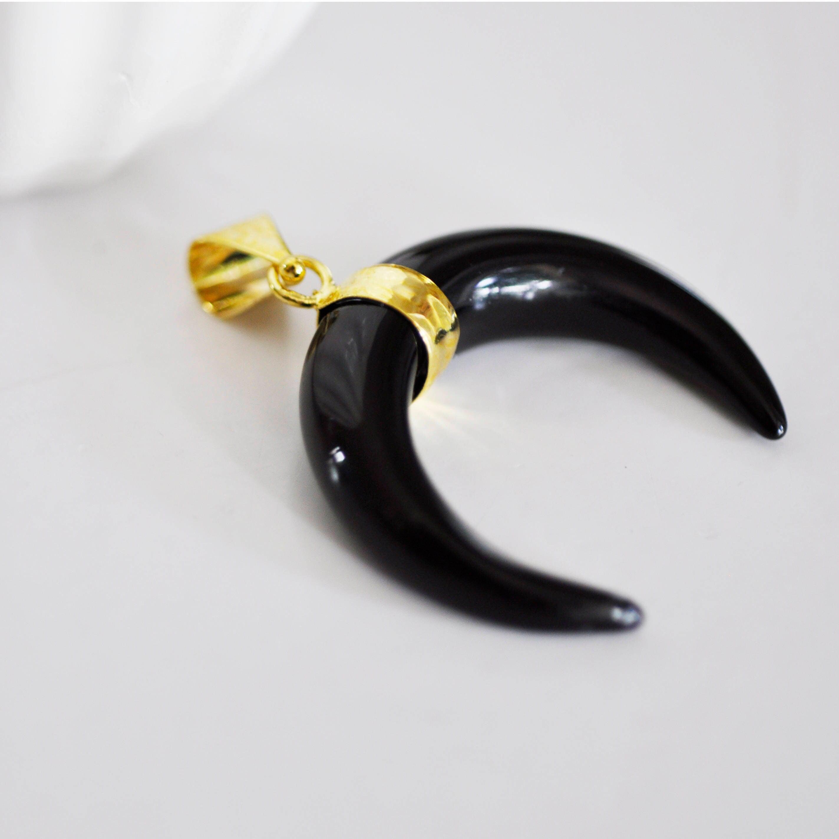 Gingerlily pendentif lune agate noire G837 32mm